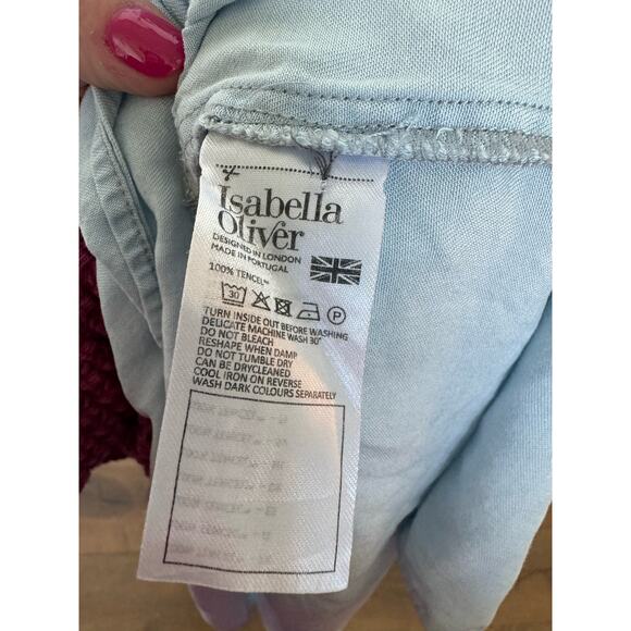 Isabella Oliver Raffa Chambray Tiered Midi Maternity Dress Blue Women's Size 4 - Picture 8 of 8